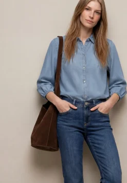 Overhemdblouse met 3/4 mouwen in denimlook