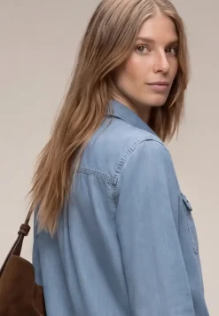 Overhemdblouse met 3/4 mouwen in denimlook