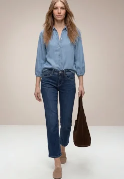 Overhemdblouse met 3/4 mouwen in denimlook