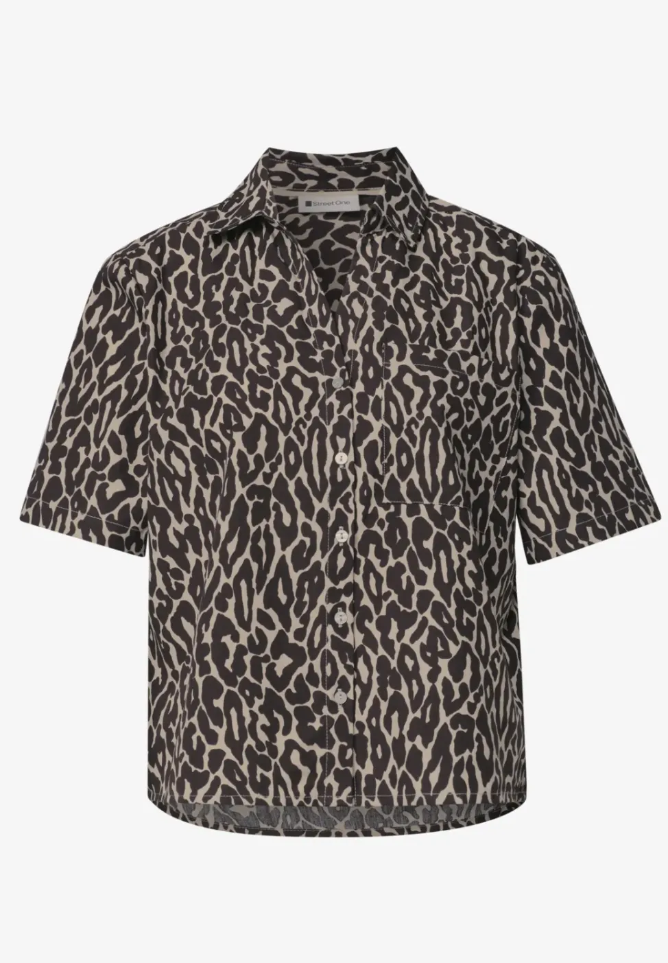 Overhemdblouse met korte mouwen, borstzak en print