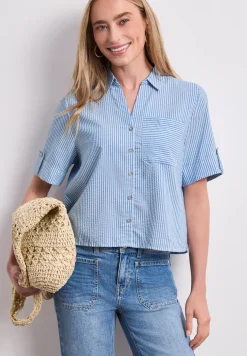 Overhemdblouse met korte mouwen en omgeslagen details
