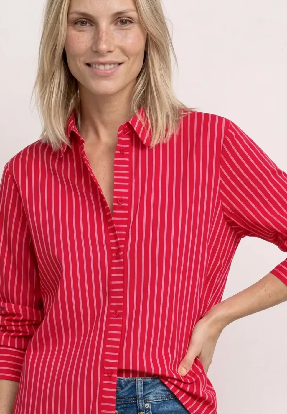 Overhemdblouse met lange mouwen en gestreept patroon
