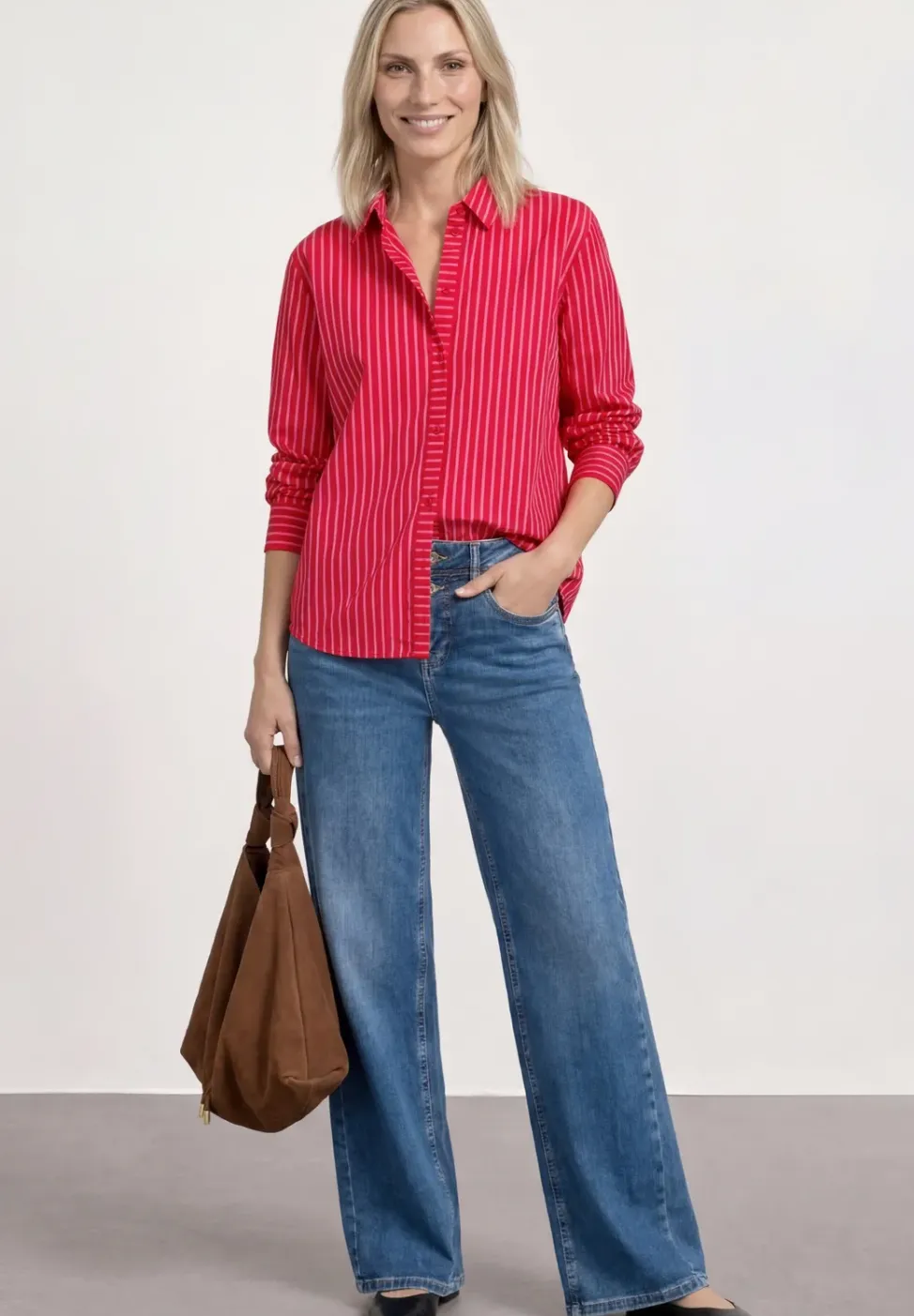 Overhemdblouse met lange mouwen en gestreept patroon
