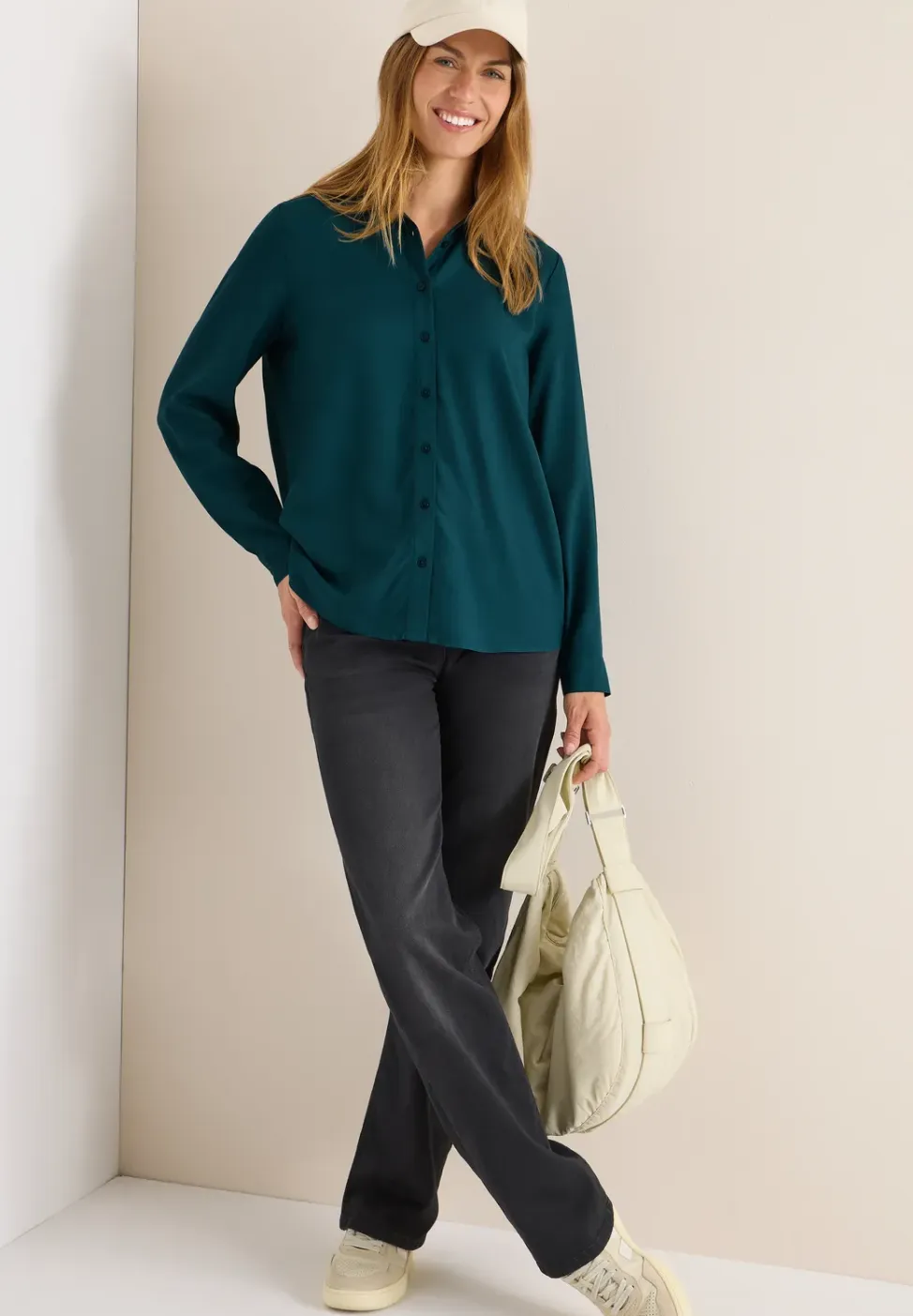 Overhemdblouse in effen kleur