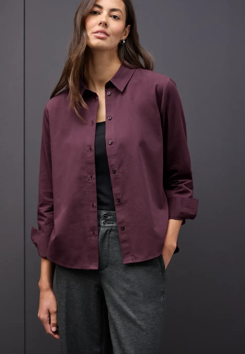 Overhemdblouse in effen kleur