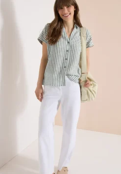 Overhemdblouse met hangende schouder in linnen