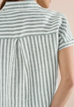Overhemdblouse met hangende schouder in linnen