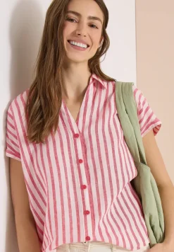 Overhemdblouse met hangende schouder in linnen