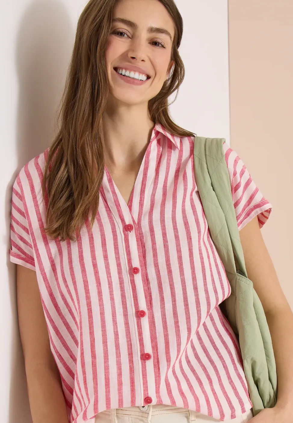 Overhemdblouse met hangende schouder in linnen