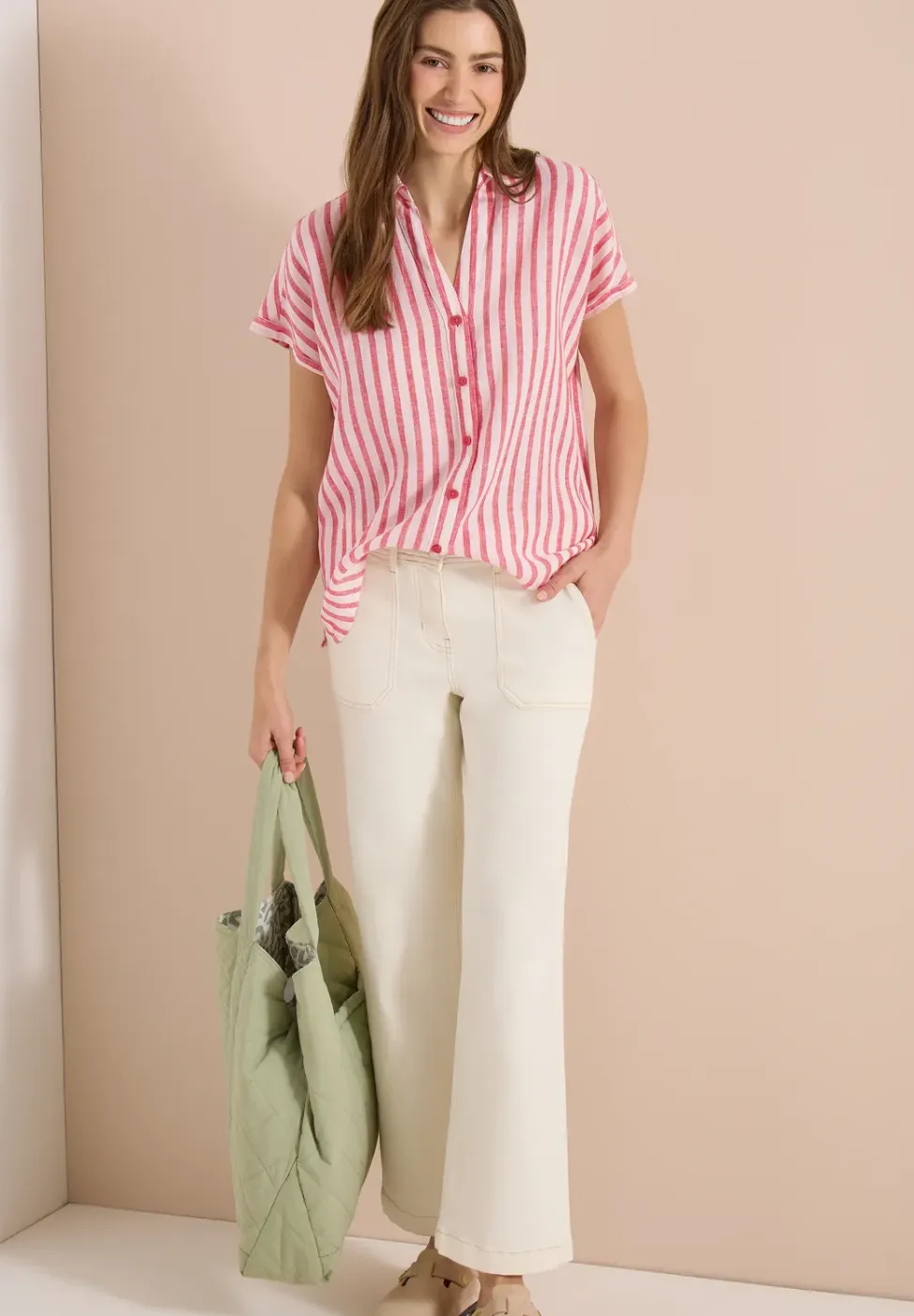 Overhemdblouse met hangende schouder in linnen