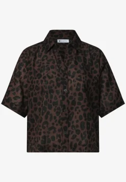 Overhemdblouse met korte mouwen en leopatroon