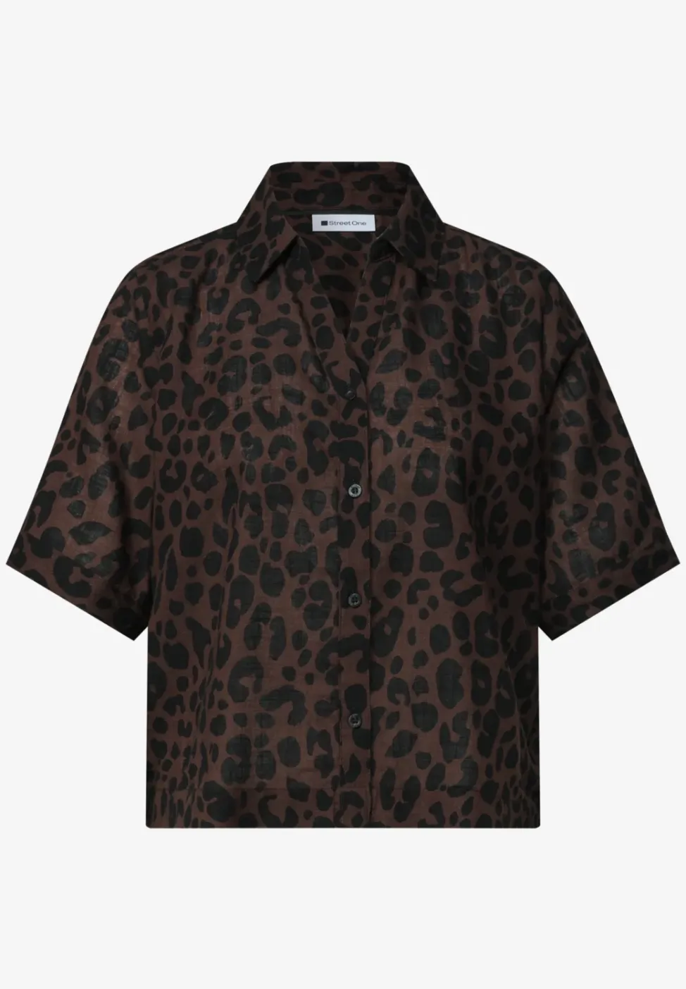 Overhemdblouse met korte mouwen en leopatroon