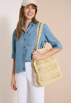 Overhemdblouse met korte mouwen in denimlook