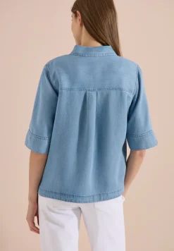 Overhemdblouse met korte mouwen in denimlook