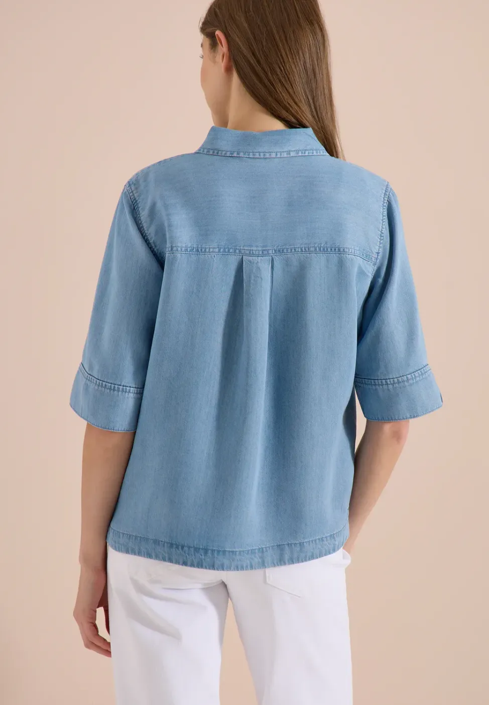 Overhemdblouse met korte mouwen in denimlook