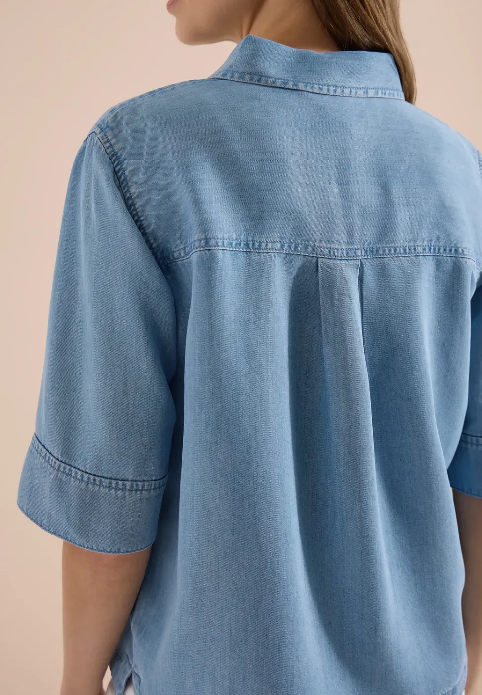 Overhemdblouse met korte mouwen in denimlook