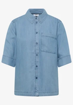 Overhemdblouse met korte mouwen in denimlook