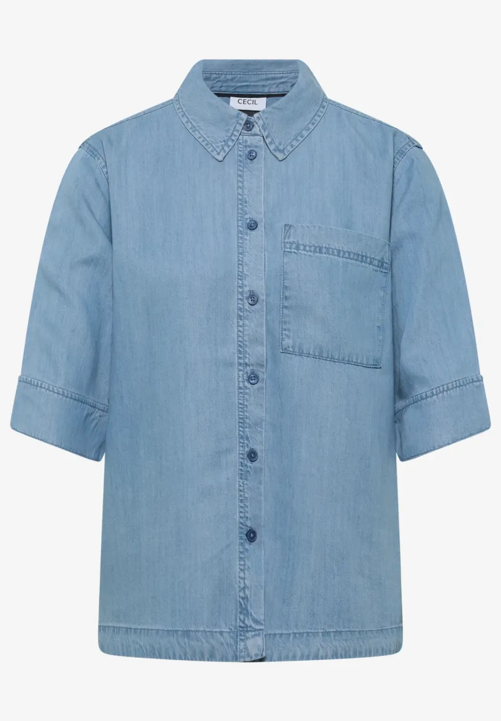 Overhemdblouse met korte mouwen in denimlook