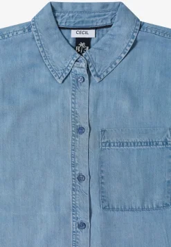 Overhemdblouse met korte mouwen in denimlook
