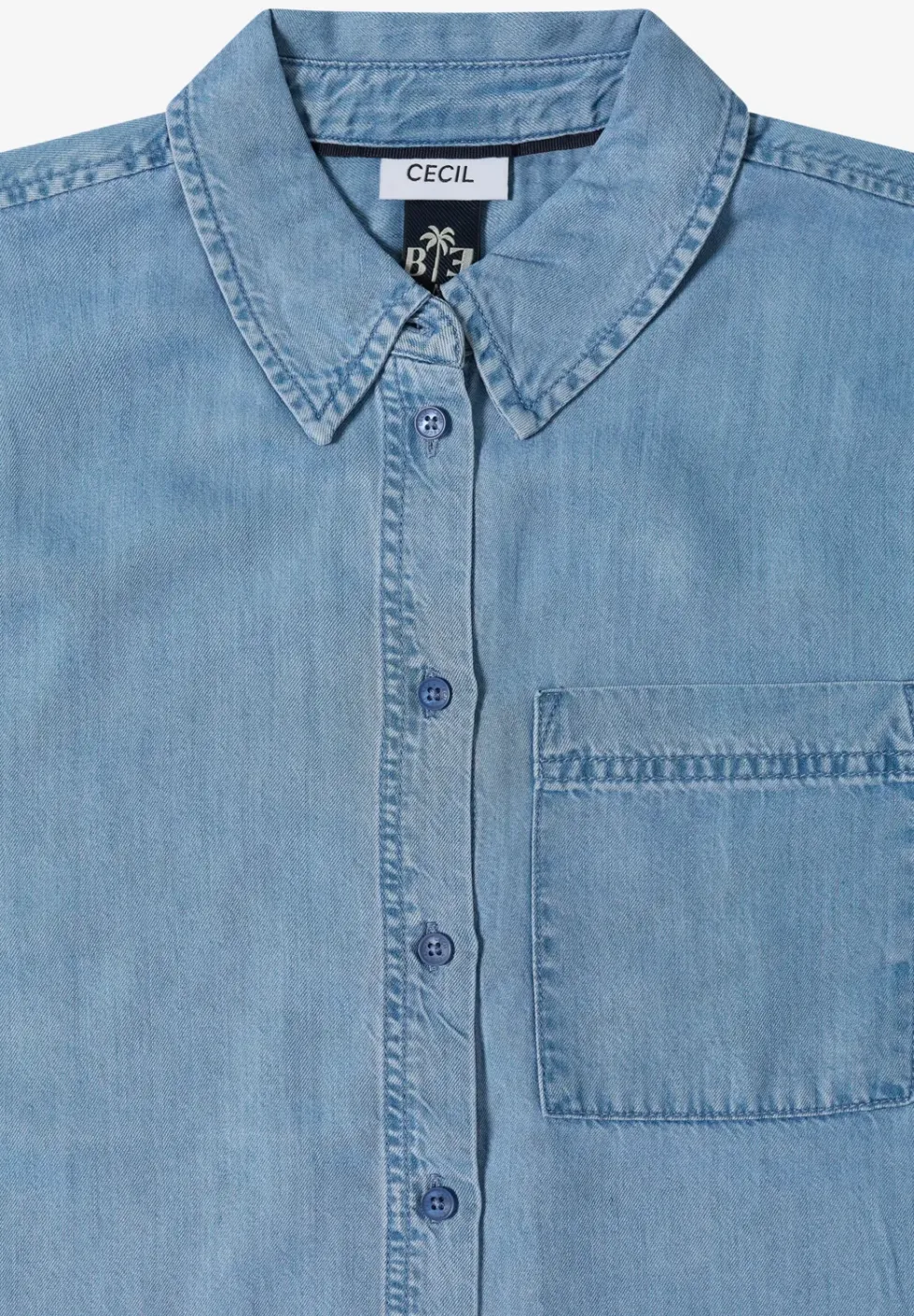 Overhemdblouse met korte mouwen in denimlook