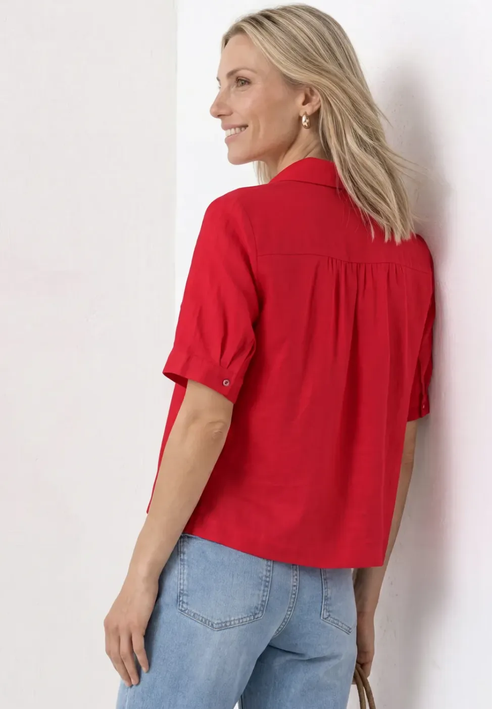 Overhemdblouse met korte mouwen in effen kleur