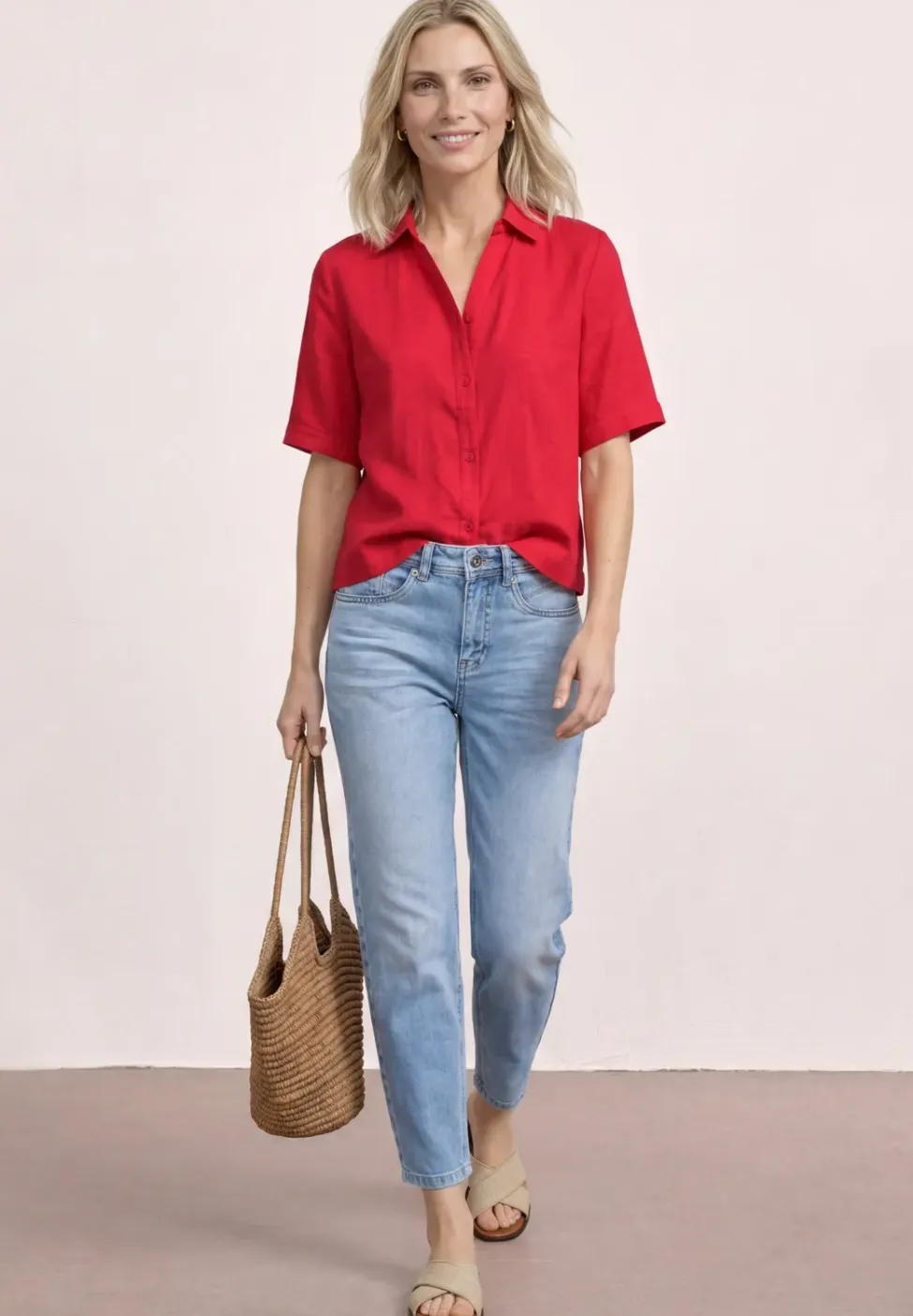 Overhemdblouse met korte mouwen in effen kleur