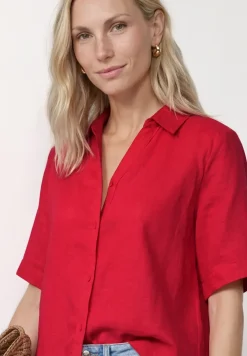 Overhemdblouse met korte mouwen in effen kleur