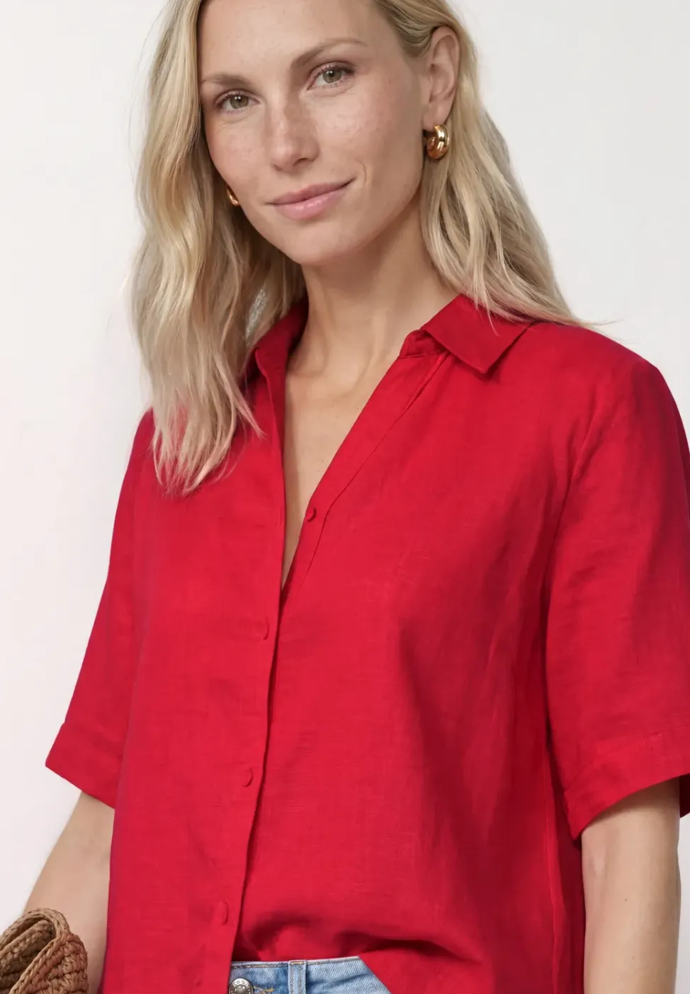 Overhemdblouse met korte mouwen in effen kleur
