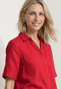 Overhemdblouse met korte mouwen in effen kleur