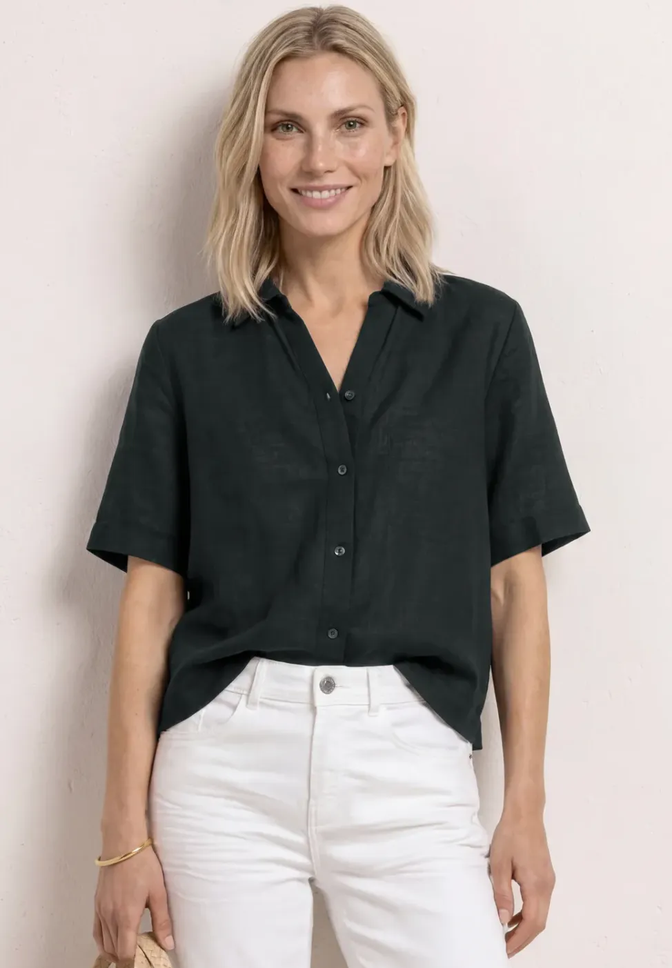 Overhemdblouse met korte mouwen in effen kleur