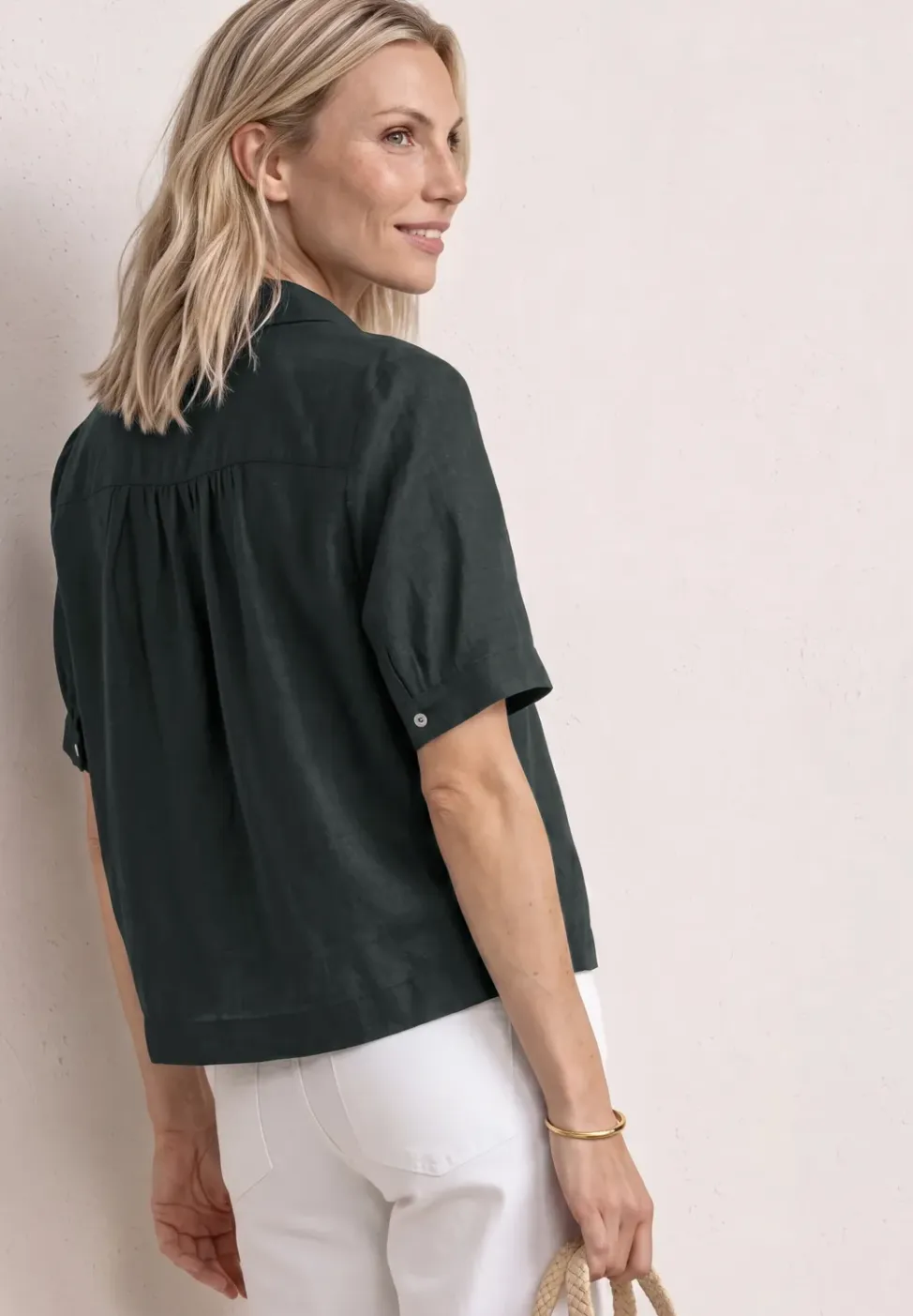 Overhemdblouse met korte mouwen in effen kleur