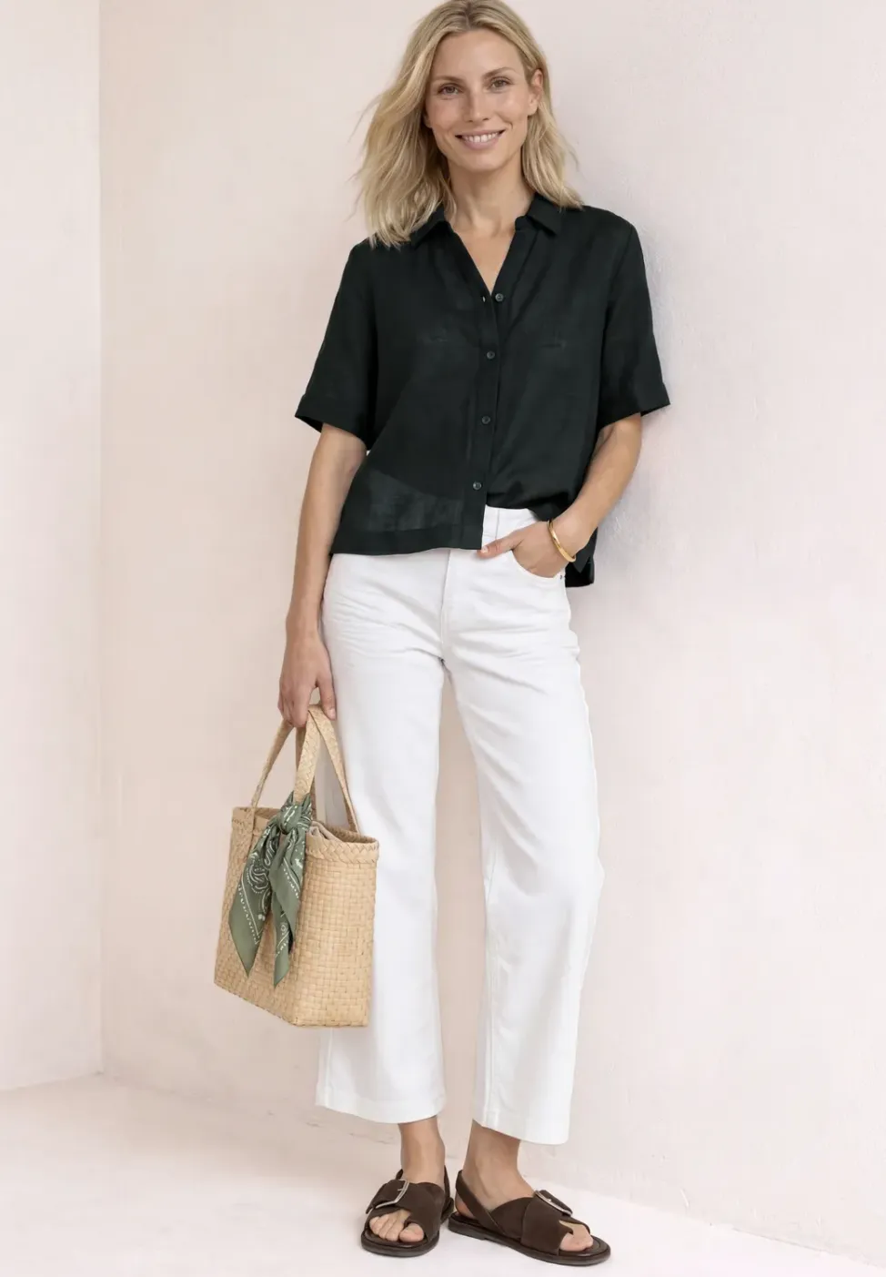 Overhemdblouse met korte mouwen in effen kleur