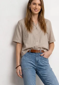 Overhemdblouse met korte mouwen in effen kleur