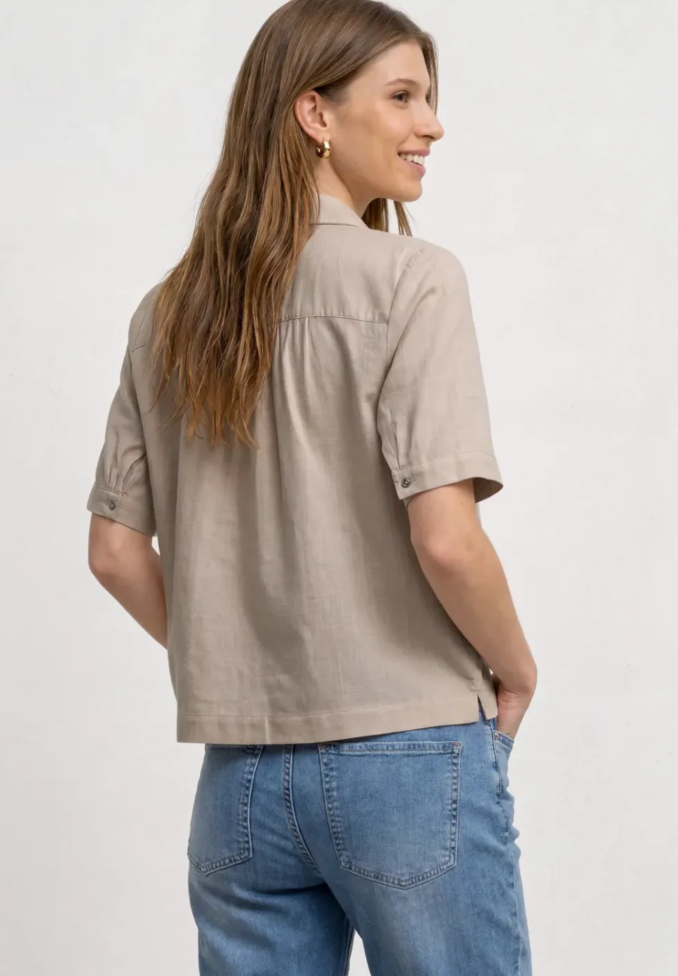Overhemdblouse met korte mouwen in effen kleur