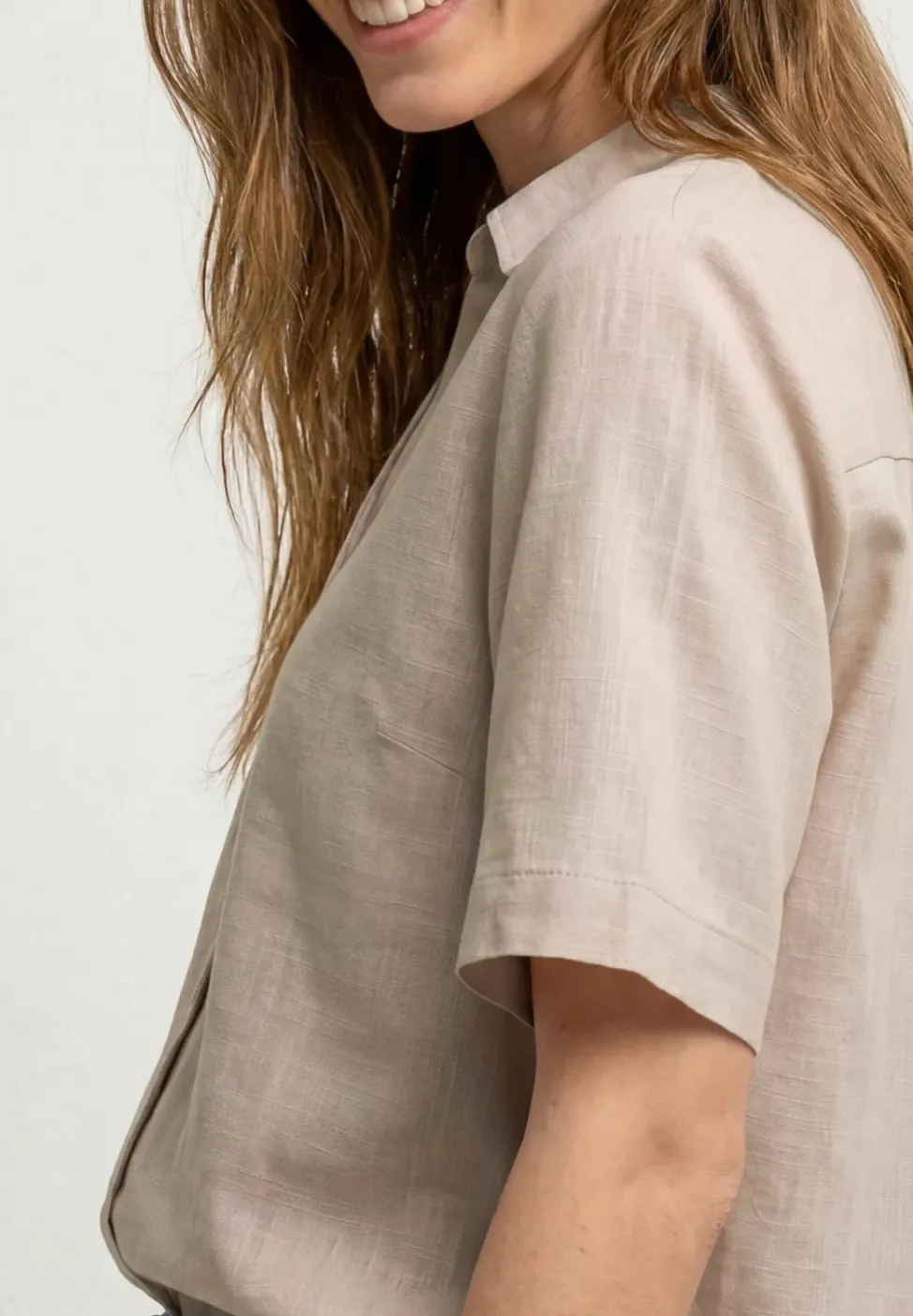 Overhemdblouse met korte mouwen in effen kleur
