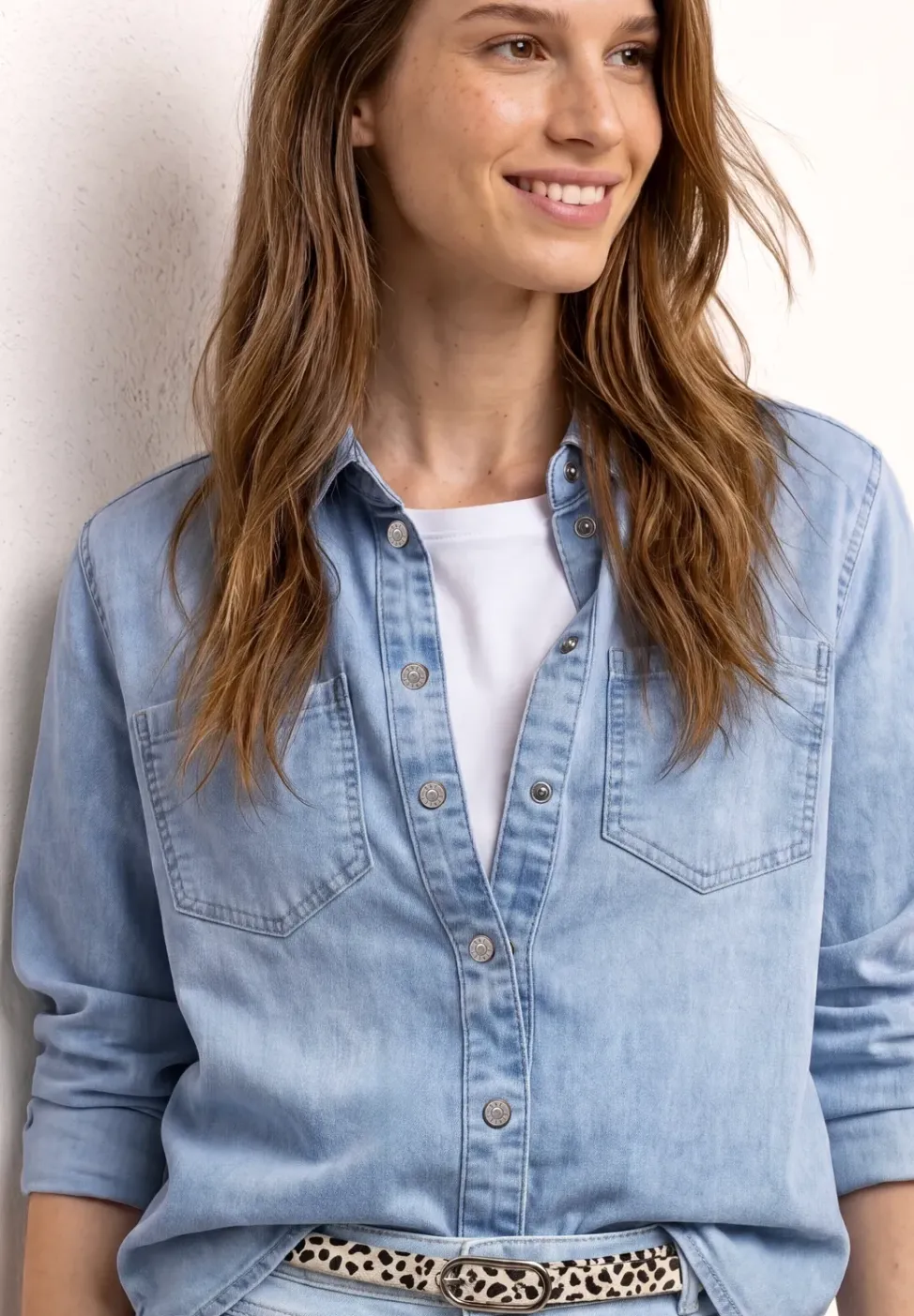 Overhemdblouse met lange mouwen in denimlook
