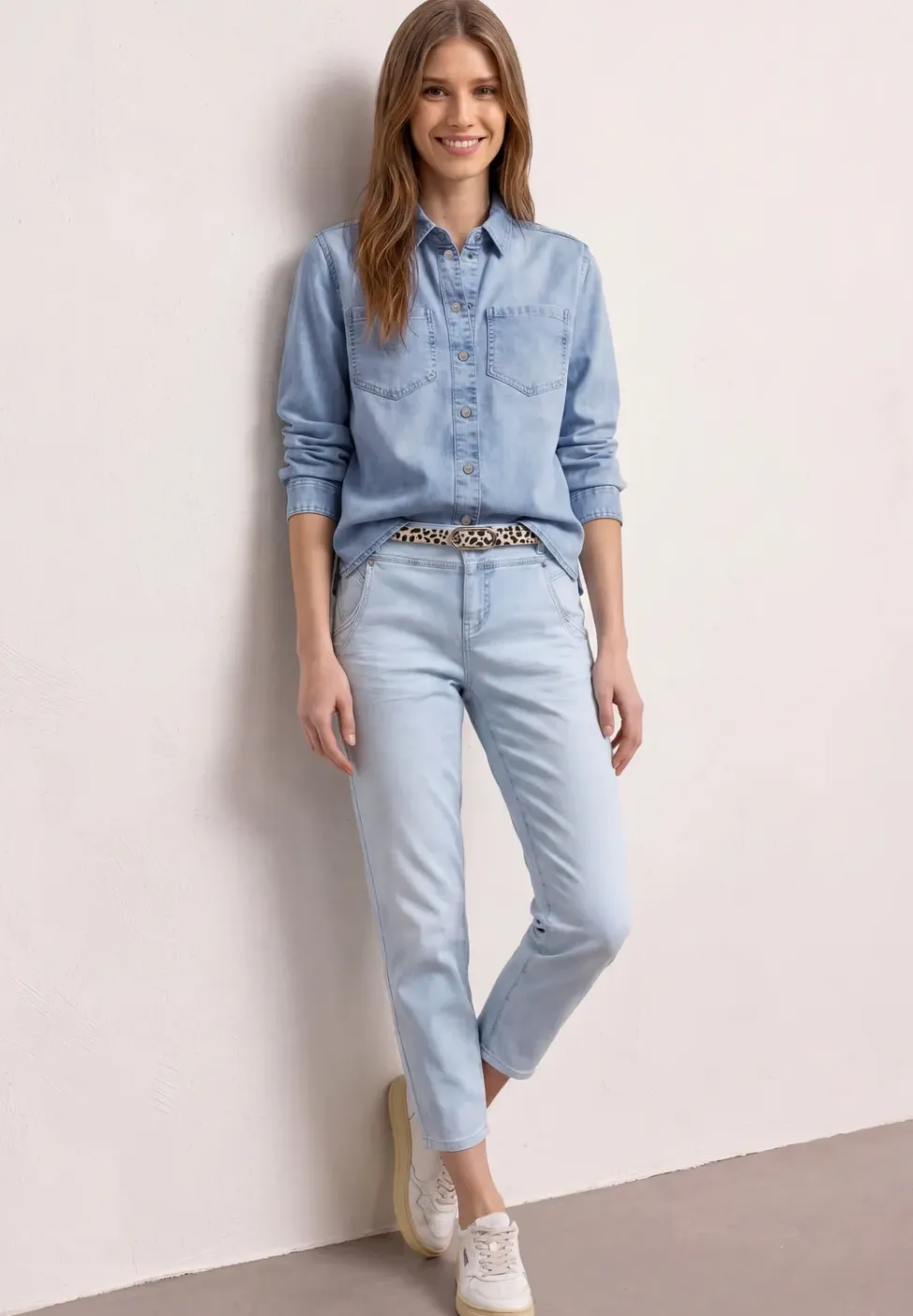 Overhemdblouse met lange mouwen in denimlook