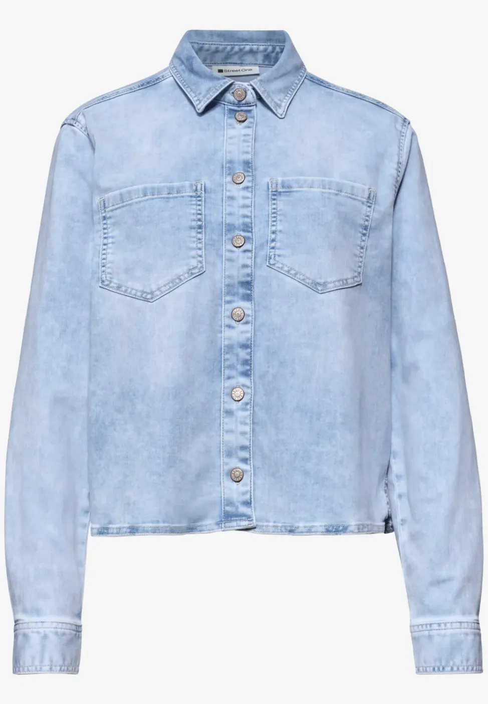 Overhemdblouse met lange mouwen in denimlook