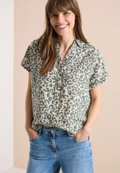 Overhemdblouse met leoprint in linnenmix