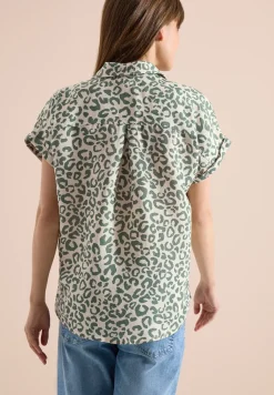 Overhemdblouse met leoprint in linnenmix