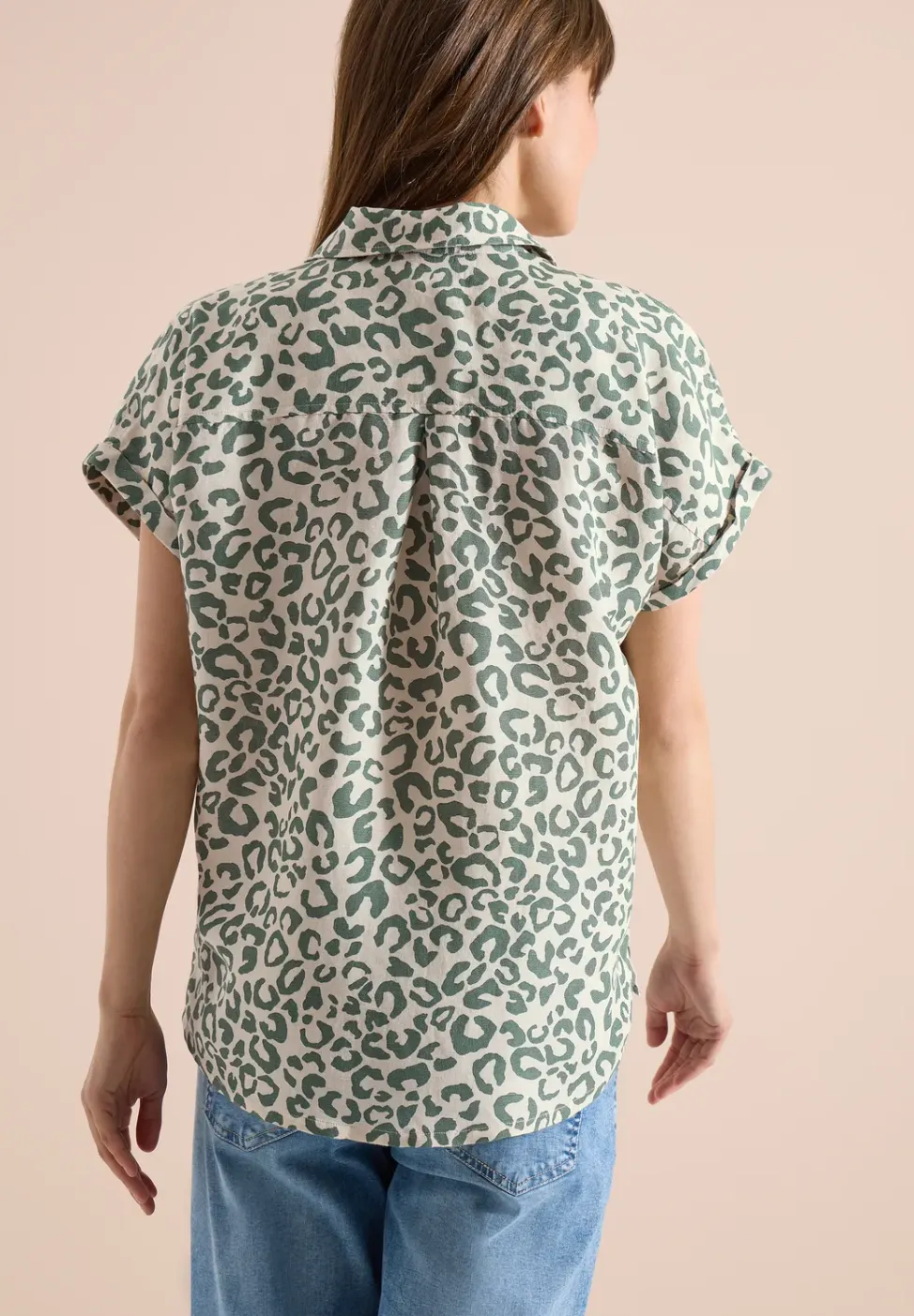 Overhemdblouse met leoprint in linnenmix
