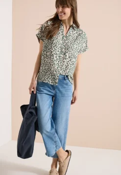 Overhemdblouse met leoprint in linnenmix