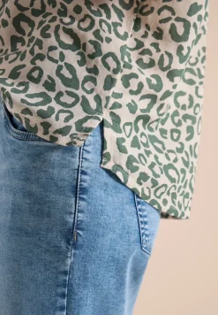 Overhemdblouse met leoprint in linnenmix