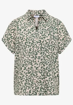 Overhemdblouse met leoprint in linnenmix