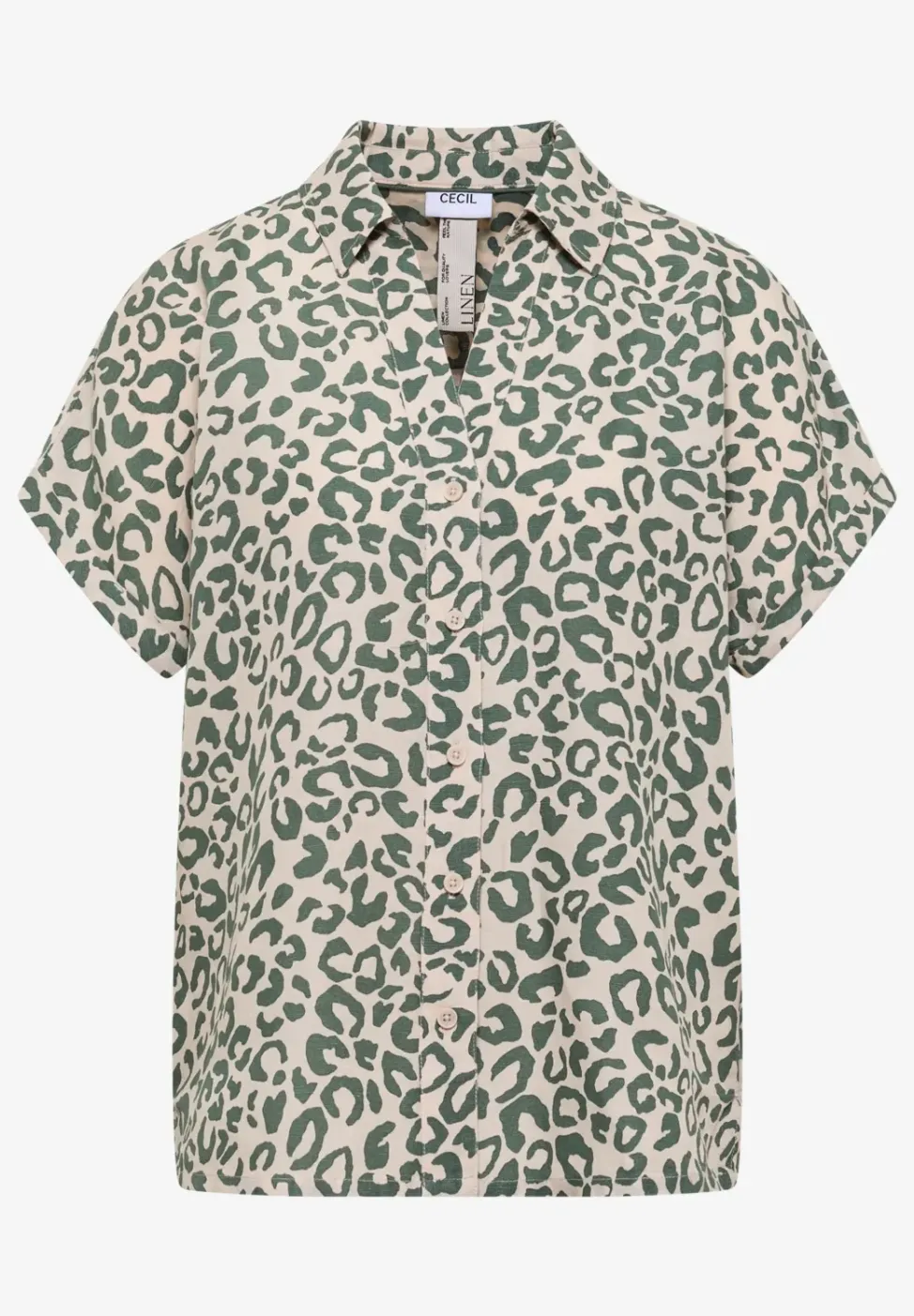Overhemdblouse met leoprint in linnenmix