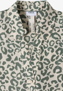 Overhemdblouse met leoprint in linnenmix