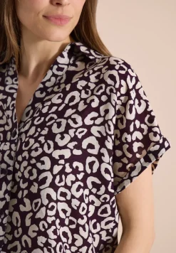 Overhemdblouse met leoprint in linnenmix