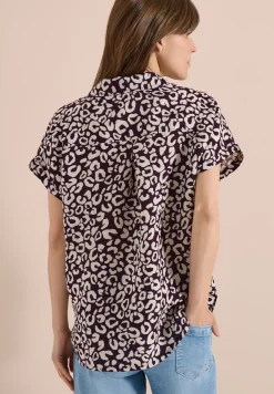 Overhemdblouse met leoprint in linnenmix