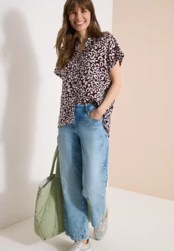 Overhemdblouse met leoprint in linnenmix
