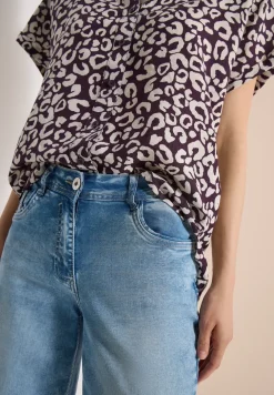 Overhemdblouse met leoprint in linnenmix
